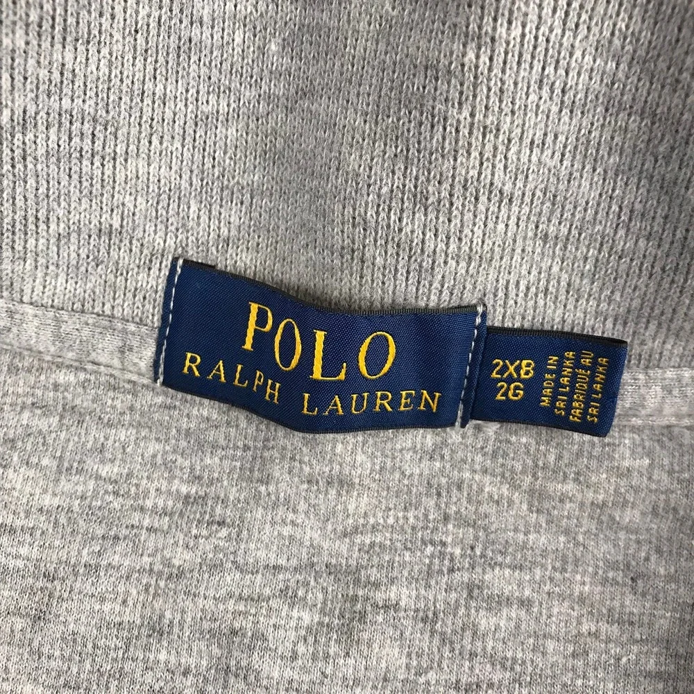 Polo Ralph Lauren 1/4 Zip Pullover Mens 2XB Gray Cotton Navy Pony Logo Sweater